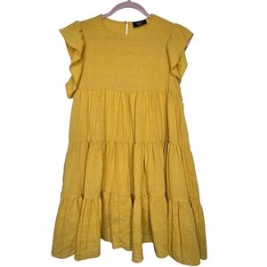 Vici yellow ruffled cap sleeve tiered mini dress
